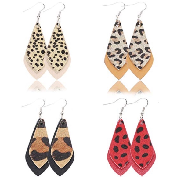 🔴 $8 CLEARANCE Leather Leopard Cheetah Earring - Picture 2 of 2